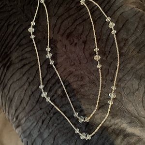 SOLD Long double chain crystal necklace - silver